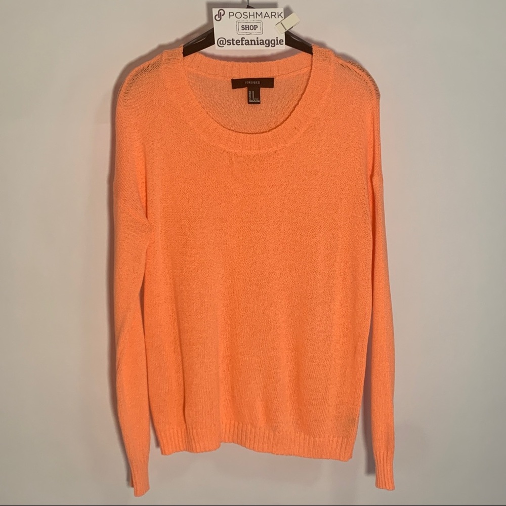 Neon Orange Crew Neck Knit Sweater Like New